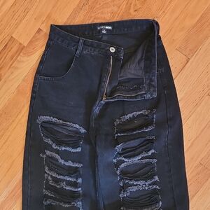 Fashion Nova Dark Distressed High Rise Jeans